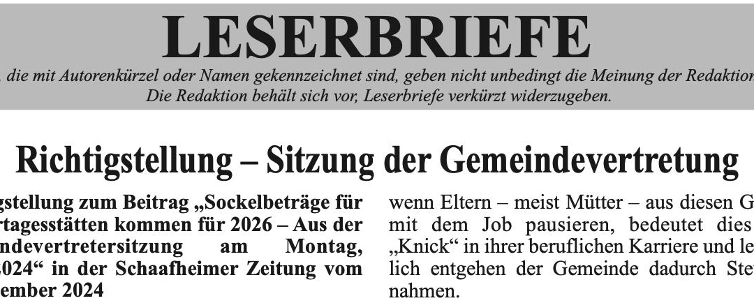 Rich­tig­stel­lung – Sitzung der Gemeindevertretung